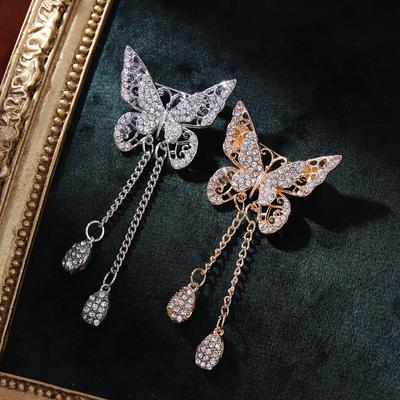 Niche High-End Alloy Rhinestone Brooch With Diamonds Butterfly Pendant Pin Fashion Clothes Accessories