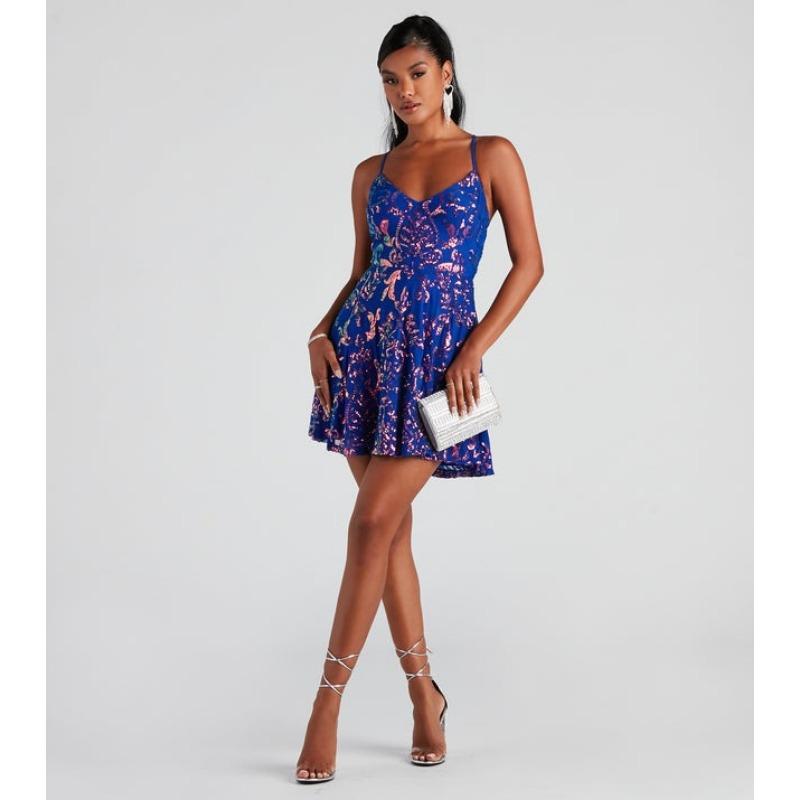Women Sequined Loose V Neck Sleeveless Strap Cocktail Party Dress
