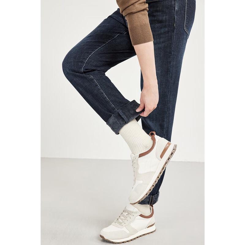 Qipilong Men's Fleece-Lined High-Stretch Washed Denim Jeans