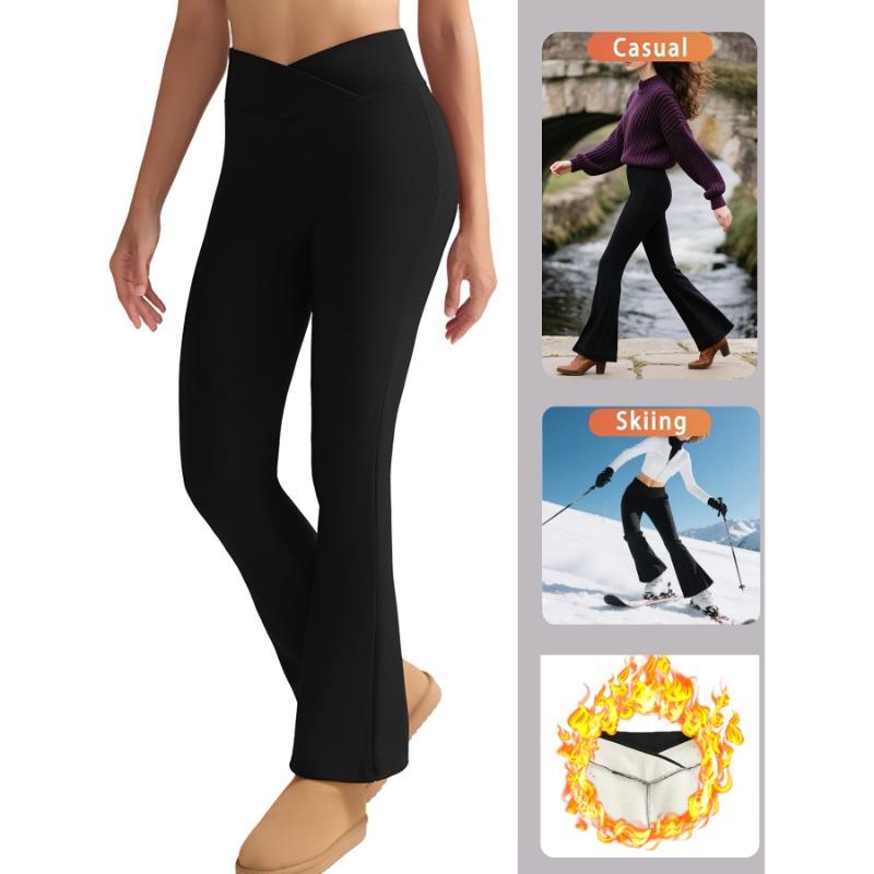 Women's Fleece Lined Flared Pants V-Waist Design Warm Leggings for Winter Casual