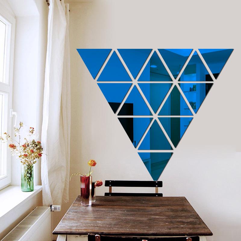 3D Equilateral Triangle Wall Sticker with Mirror Surface, 15cm Sides, Multiple Combinations.