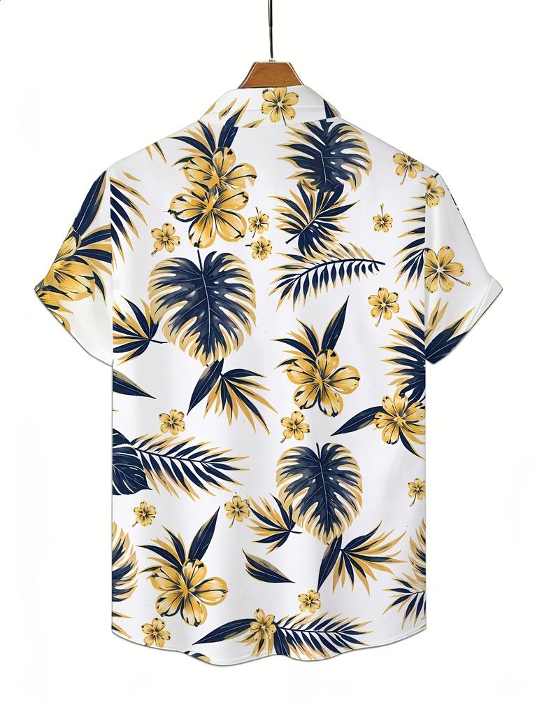 Men's Summer Hawaiian Shirt Tropical Palm Leaf Floral Print Lapel Short Sleeve Button Down Casual Vacation Beach Party Aloha Top
