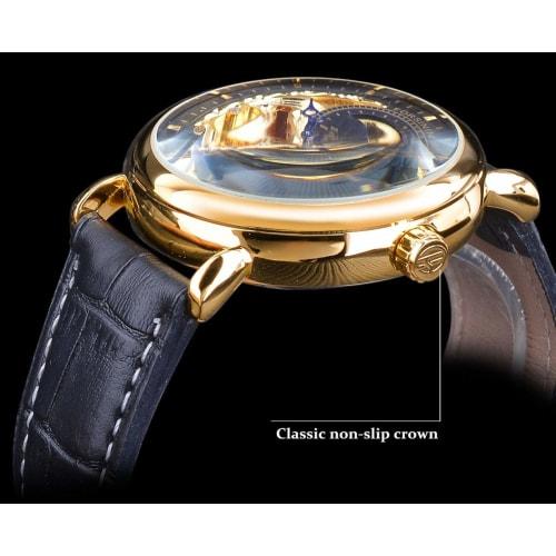 FORTINING Men's Automatic Analog Watch, Fashion Skeleton Tourbillon, Waterproof Moon Phase Leather Mechanical Watch (Black)