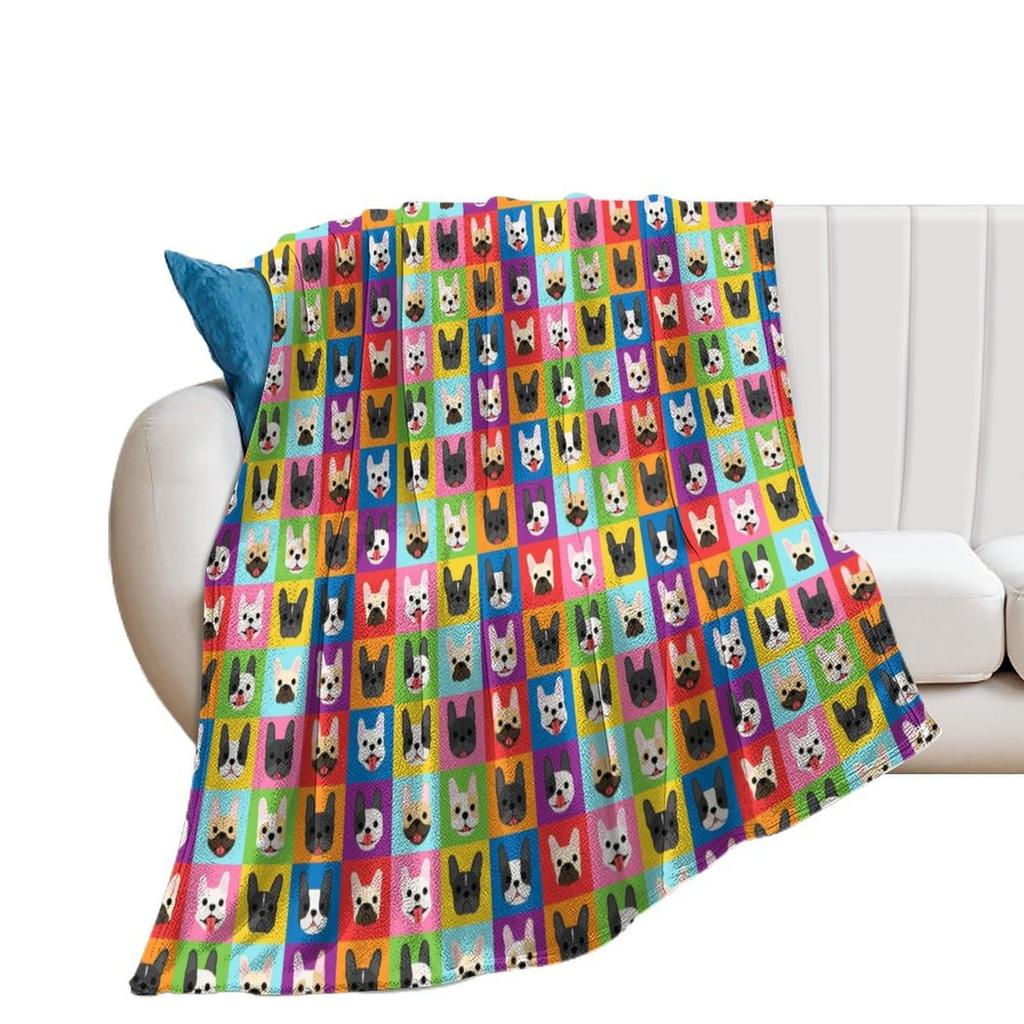 Cartoon bulldog Printed Blanket for Sofa Bed Travel Camping Living Room Office Conditioning Blanket for All Seasons Gifts