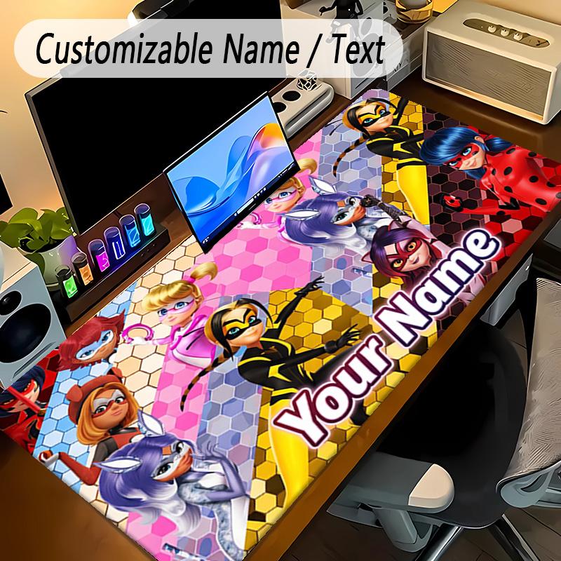 Large Mouse PadMiraculous Ladybug Custom Name Text Personalized Desk Mat Non Slip Gaming Pad