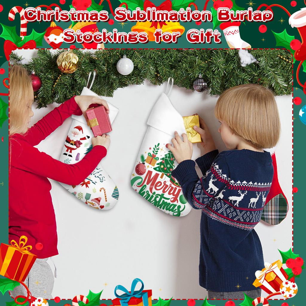 30 Pezzi Calze di Natale per Sublimazione Calze di Natale in Stile Rustico Calze da Appendere al Camino Cotone Vuote Fai da Te Trasferimento a Caldo