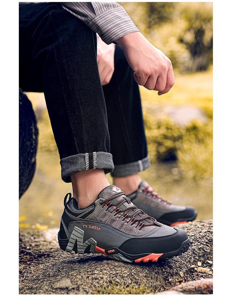 Men's Lightweight Non-Slip Genuine Leather Hiking Shoes - Breathable, Wear-Resistant Outdoor Shoes for Hiking and Travel (Unisex).