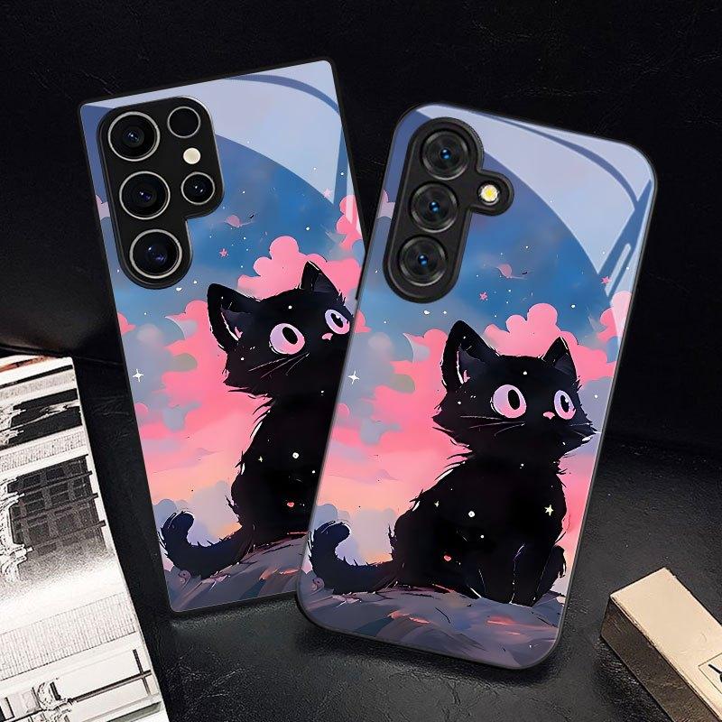 Phone Case Glass TPU PhoneCase for Samsung Galaxy S26 S25 S24 S23 S22 S21 FE Ultra Plus Dropresistant Cartoon Cat