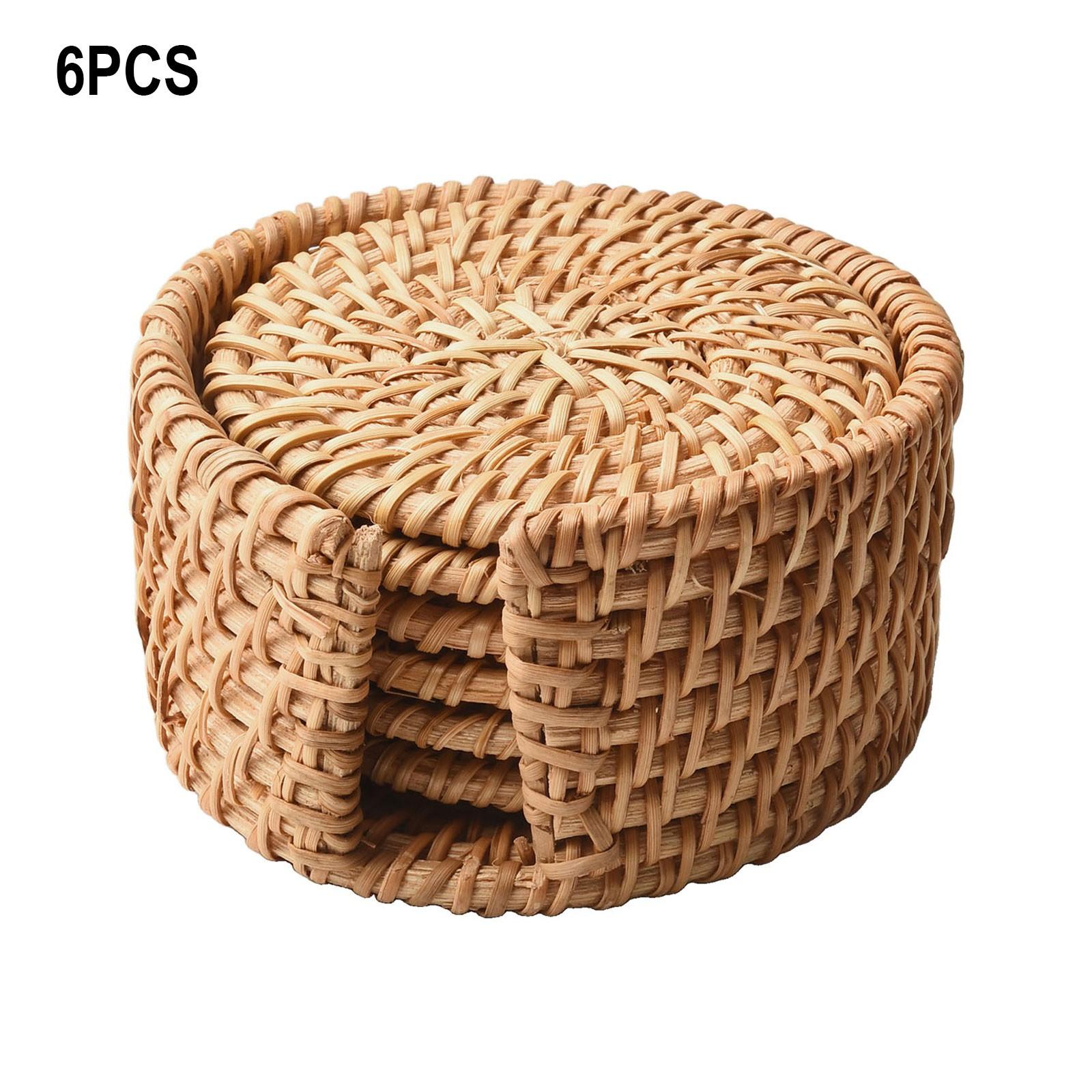 Easy To Clean Natural Wicker Coasters Round Cotton Coasters Straw Woven Coasters