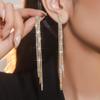 Elegant Luxury Emerald Rhinestone Tassel Earrings - Versatile Three-Row Chain Drops for Women