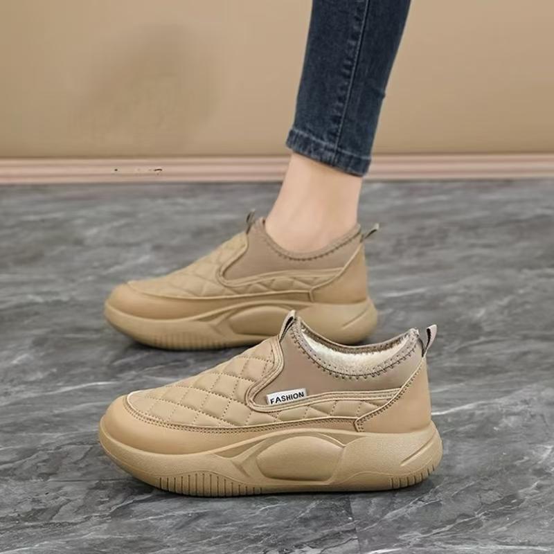 Damen Winter Neu Niedriger Schaft Flache Sohle Baumwollschuhe Dicke Sohle Rutschfest Runde Spitze Schlupfschuh Plüsch Warm Halten Ältere Baumwollschuhe