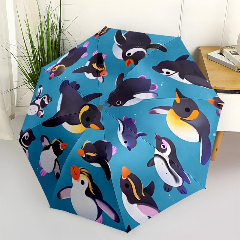 1pc Penguin Party Automatic Folding Umbrella Portable Collapsible Design, 8-Rib Iron Frame, Durable Fabric, All-Season Casual Outdoor 176