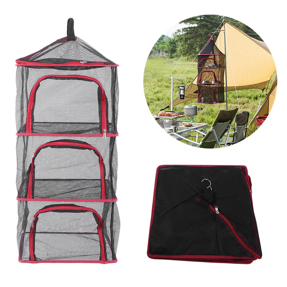 Outdoor Hanging Drying Rack Folding 4 Layers Storage Basket for Camping Picnic Bag Dry Net