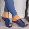 WCC Damenschuhe, Denim, modischer Absatz, Damensandalen, Fischmaul-Keilsandalen