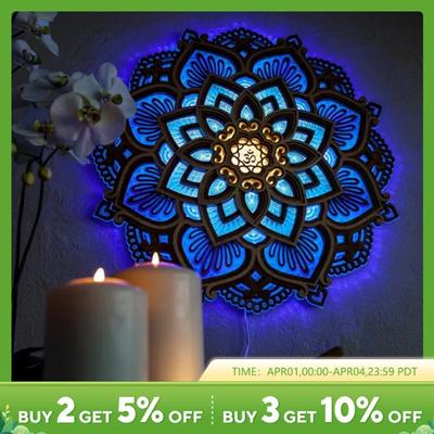 New Mandala Yoga Room Night Light, Creative Atmosphere LED Lotus Shape