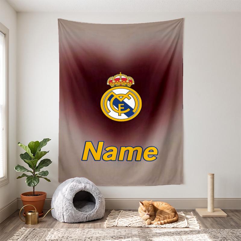 Real Madrid (1) Tilpasbart navn dekorativt vægtæppe ideelt valg til vægdekoration i soveværelser stuer kollegier og hjem