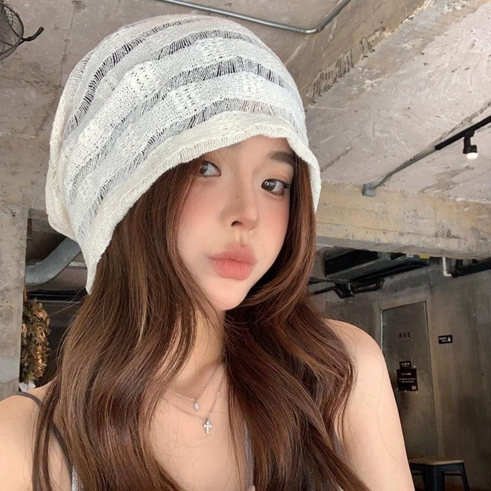 Thin Knitted Hat Hollow Design Sunscreen Cap Fashion Beanies Hat Spring Summer