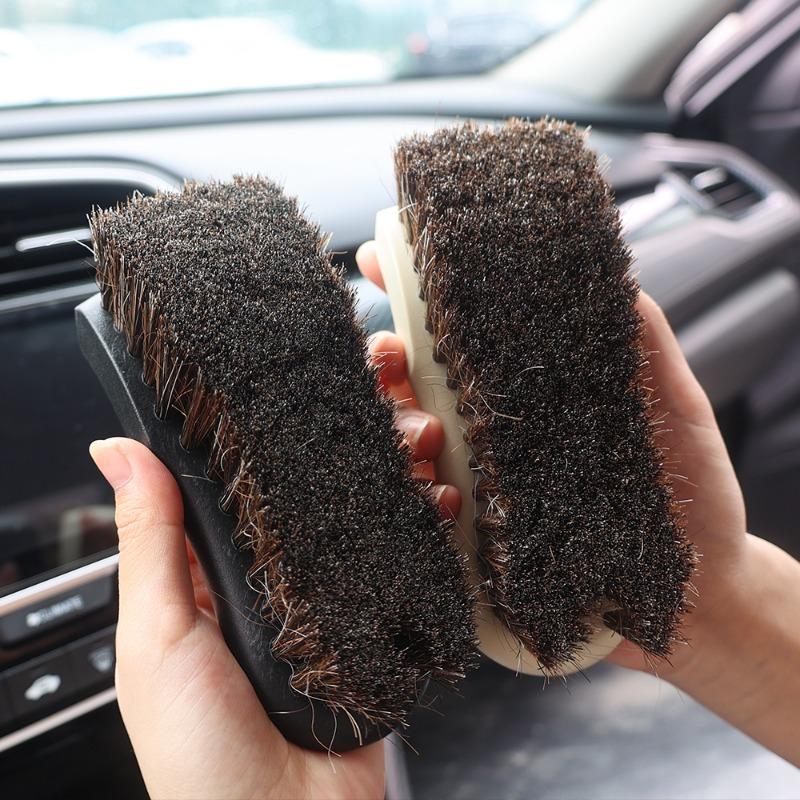 Spazzola per la Pulizia della Pelle dell'Auto Spazzola in Crine di Cavallo Naturale Decorazione Interni Auto Spazzole per Fessure Sedili Strumenti per la Pulizia di Ruote e Pneumatici