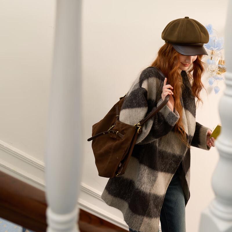 Women's Retro Plaid Wool Blend Overcoat