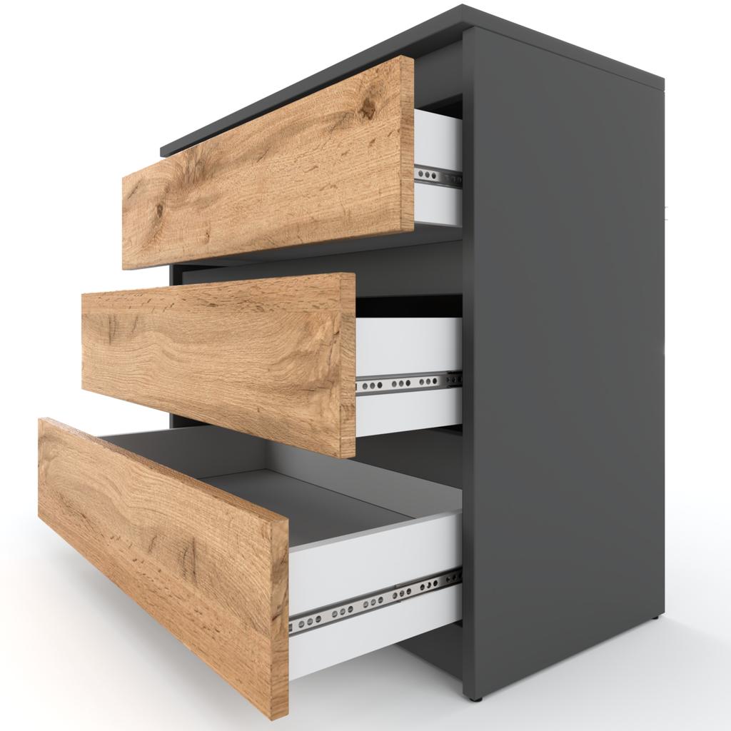 Chest of Drawers TV Cabinet 80cm 3S Gray Oak Wotan Loft Living Room Furniture