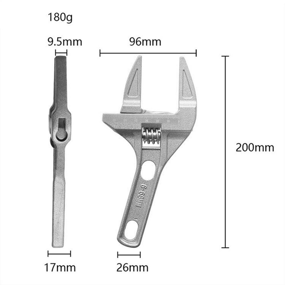 Aluminum Alloy Adjustable Wrench 6-68mm Short Handle Stubby Wrench Silver Wide Jaw Monkey Spanner Bathroom Washbasin Tube