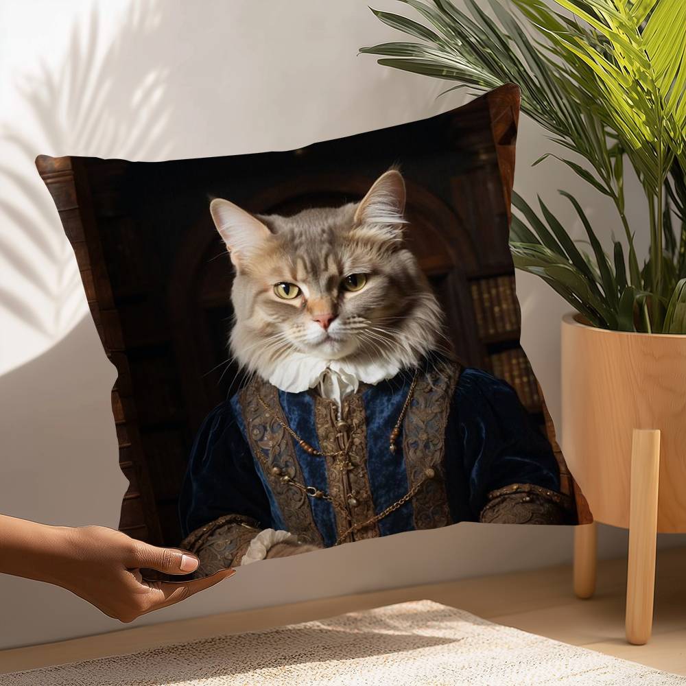 Renaissance Royal Cat Funny Pillow Case Plush Fabric Soft  Pillowcase Double Sided Print Cushion Cover Household Gifts