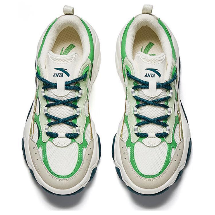 Anta Lifestyle Series Flowing Fire Versatile Trendy Non-Slip Wear-Resistant Low-Top Casual Shoes Women sneaker White Green 122518853-5