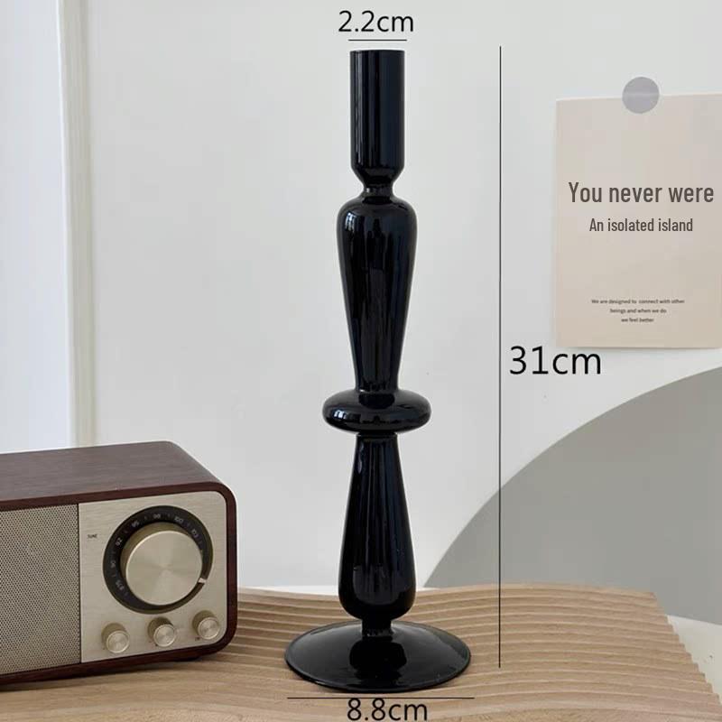 Nordic Black Glass Candle Holder: Luxurious Home Decor for Living Room Desktop