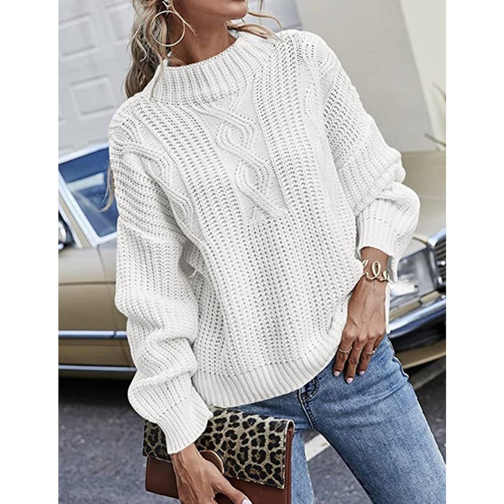 Plus Size, Plus Size Women's Casual Solid Color Jacquard Sweater - Loose Fit Long Sleeved Round Neck Pullover, Comfortable Fabric