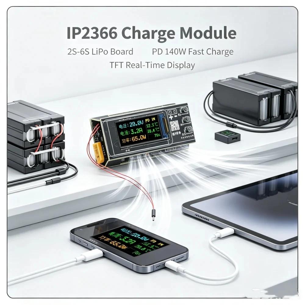 Ip1166 Pd 61/111w/111w 1.96 1.17 Inch Tft Screen Fast Charging Discharge Module For Mobile Power Bank 1s-6s Battery Charging