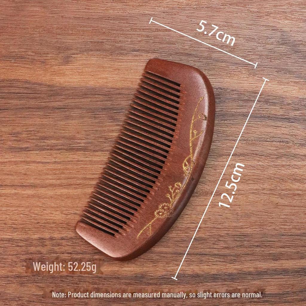 Double-Sided Carved Peach Wood Comb - Dense Teeth, Compact Size, Premium Solid Wood for Hairdressing.