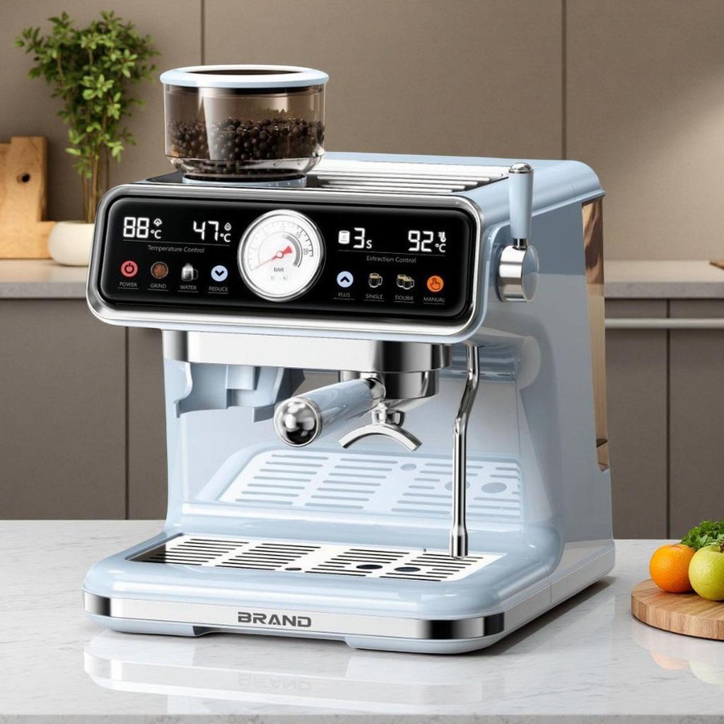 Italian Semi-Automatic Coffee Machine with Pump Pressure for Home Use - Integrated Coffee Bean Grinding and Frothing System
