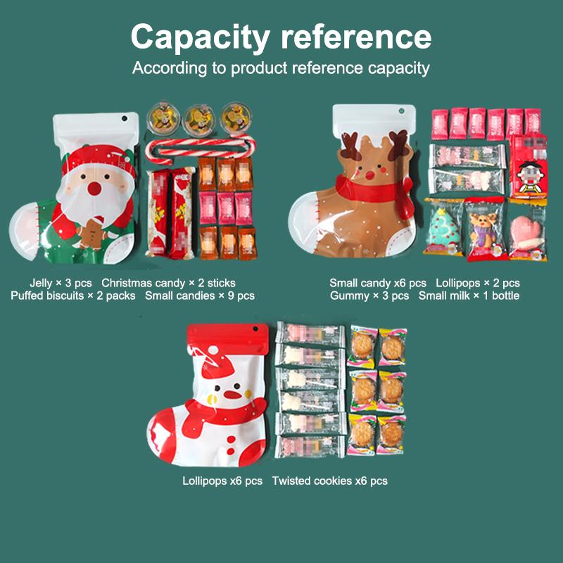 10Pcs Year Plastic Flower Zipper Packaging Bag Diy Christmas Elk Kids Toys Sugar Socks Candy Snack Gift Storage Pouches