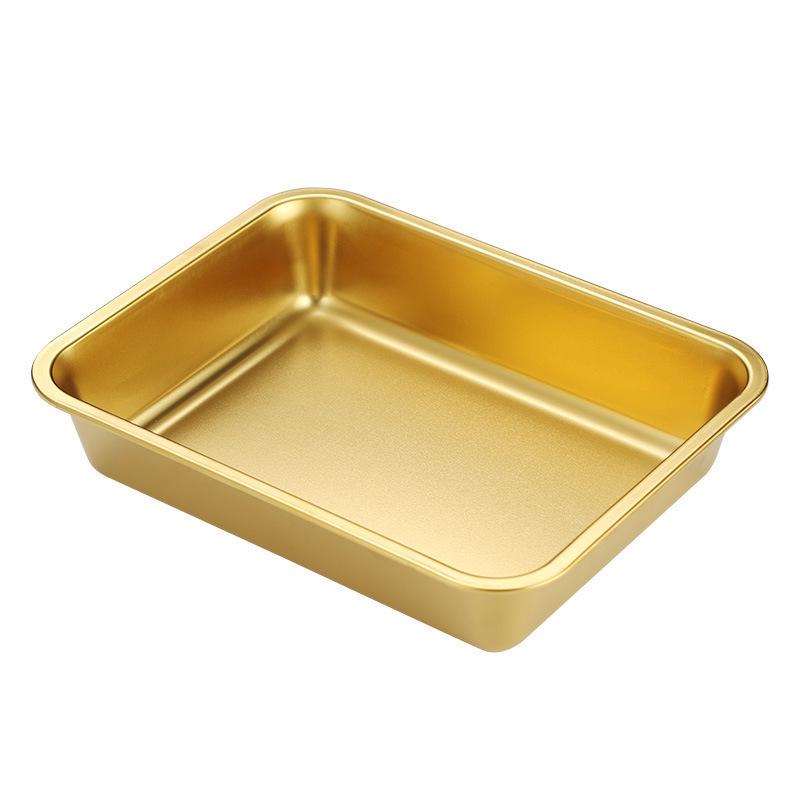 Korean Style Stainless Steel Square Golden Tray: Barbecue, Dumplings, Fast Food, Snacks, Hot Pot, Vegetables.