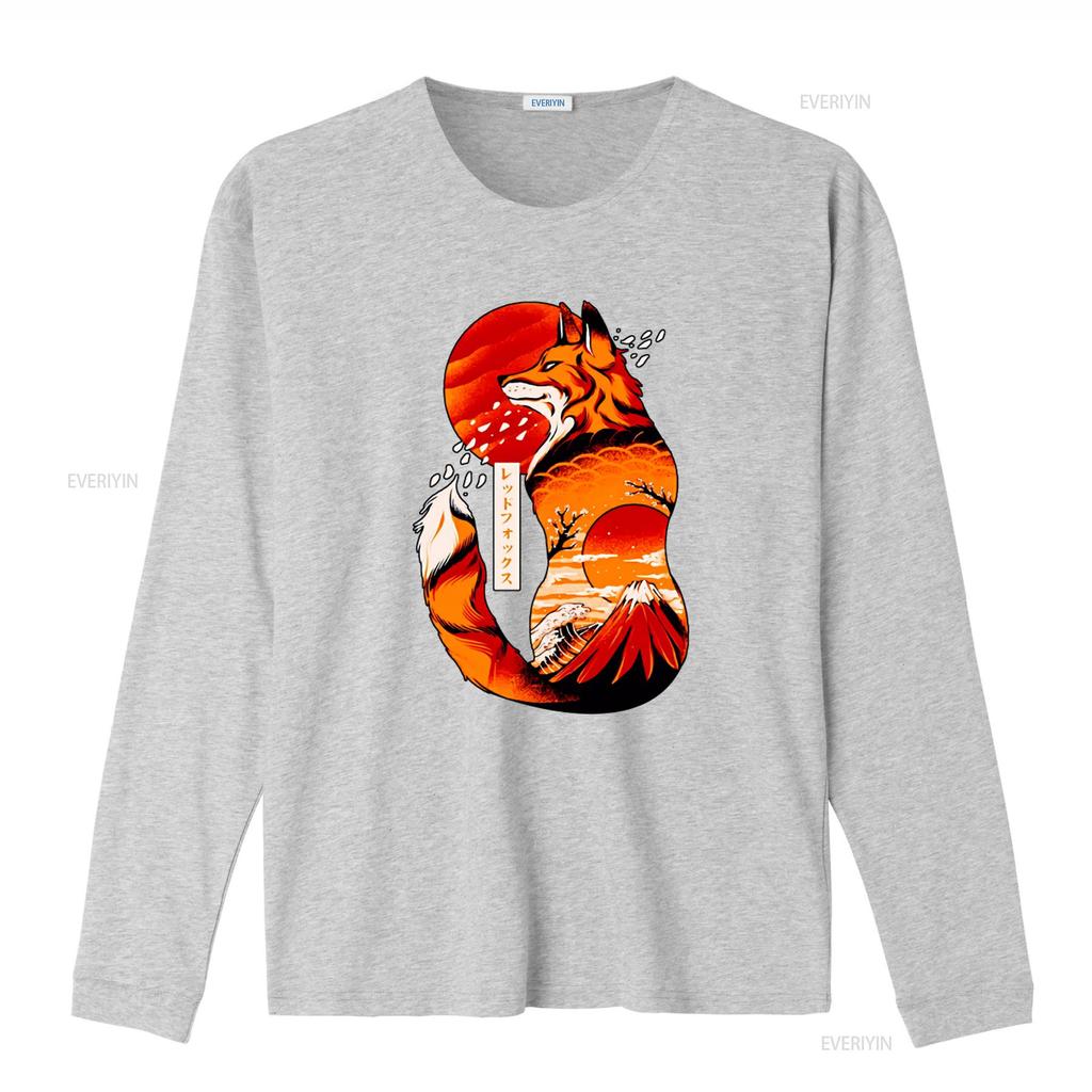 Japanese Fox Print T Shirt for Cool Vintage Washed Slightly Breathable Unisex Casual Soft Designer Clothes Streetwear
