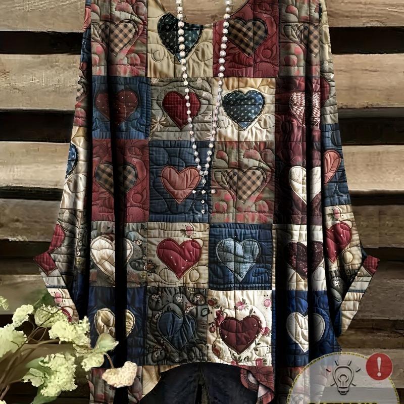 Printed fashion long-sleeved T-shirt love fashion new round neck large size colorful heart-shaped pattern printing (no accessories)