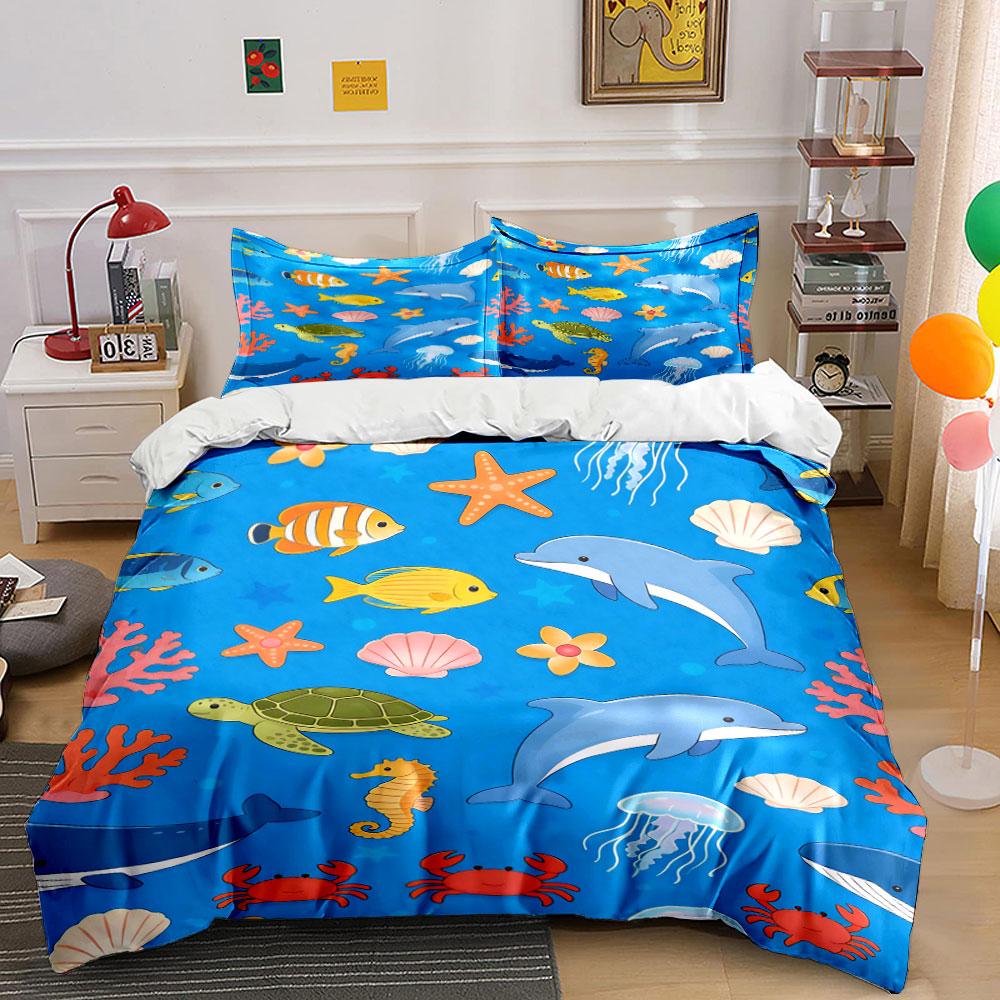 

Dolphins, fish, starfish, shells. Bedding sets Duvet cover sets Duvet covers Pillowcases(1 * Duvet Cover 2 * Pillowcases, without duvet insert) 135x200cm