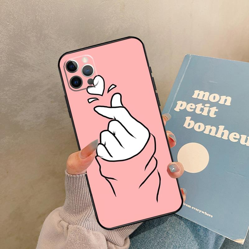 Kpop Hand Finger Heart Case For iPhone 17 Air 15 14 13 12 11 16 Pro Max 13 Mini XR 15 16 Plus 16e Back Cover Shell