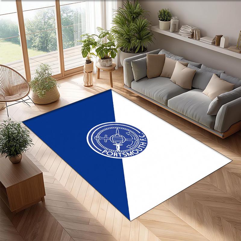 Tappeto Morbido Area Rug con Motivo Calcio Portsmouth FC Antiscivolo Tappeto per Pavimento Interno Tappetino Decorazione Sportiva per Camera da Letto