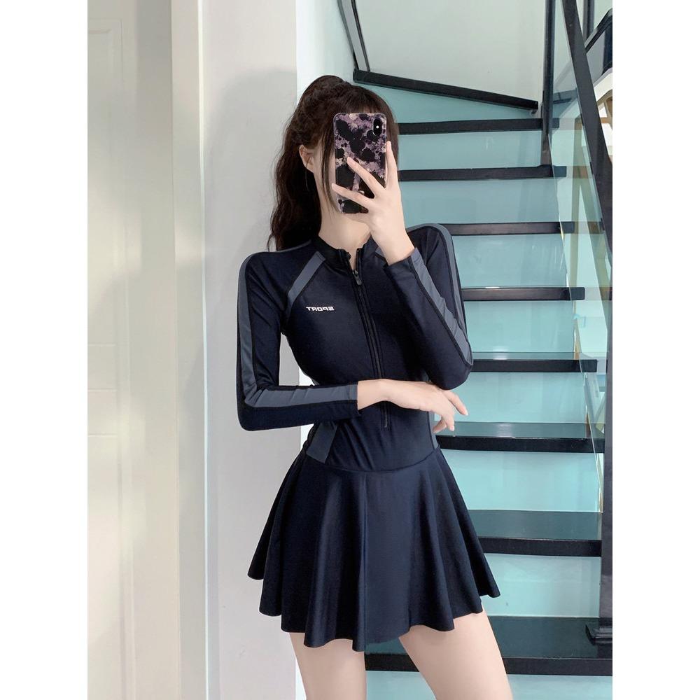 

Слитный женский купальник в стиле юбки, консервативный и тонкий купальник с длинными рукавами 3XL