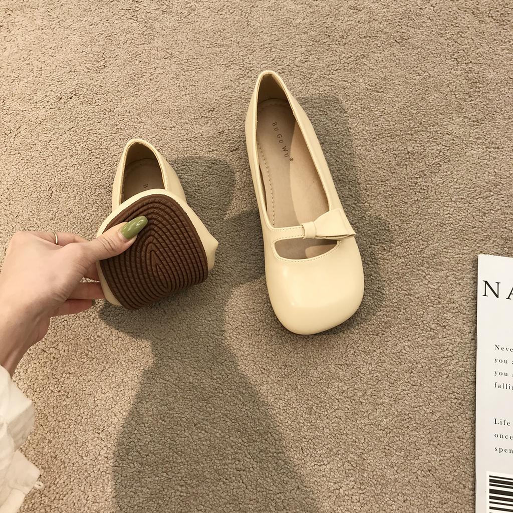 Mori round head late evening wind literary soft-soled single shoes female 2025 fairy retro bow Doudou shoes female summer