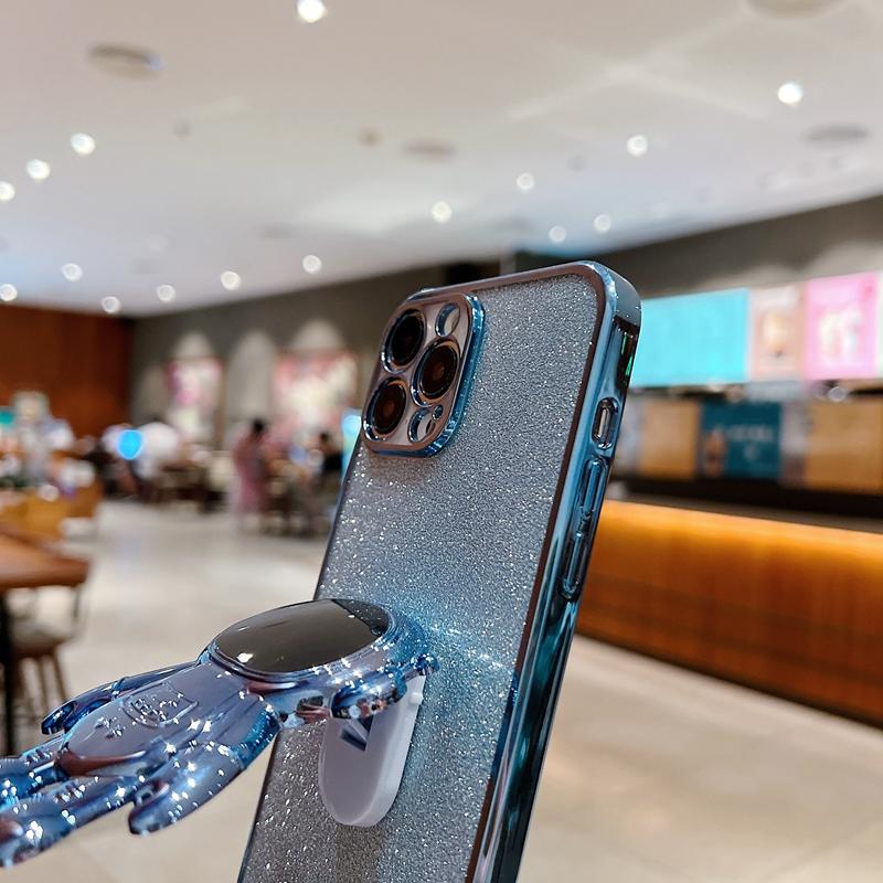Husă de lux galvanizată pentru astronaut pentru iPhone 11 12 13 14 15 Pro Max XS X XR 7 8 Plus SE 22 Mini husă cu suport cu sclipici