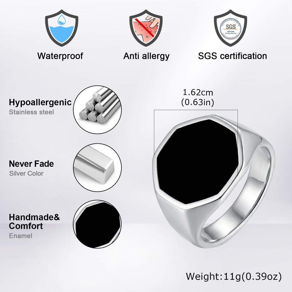 Stylish Punk Geometric Hexagon Stainless Steel Smooth Signet Ring Fashion Minimalist Jewelry for Men Him Gifts