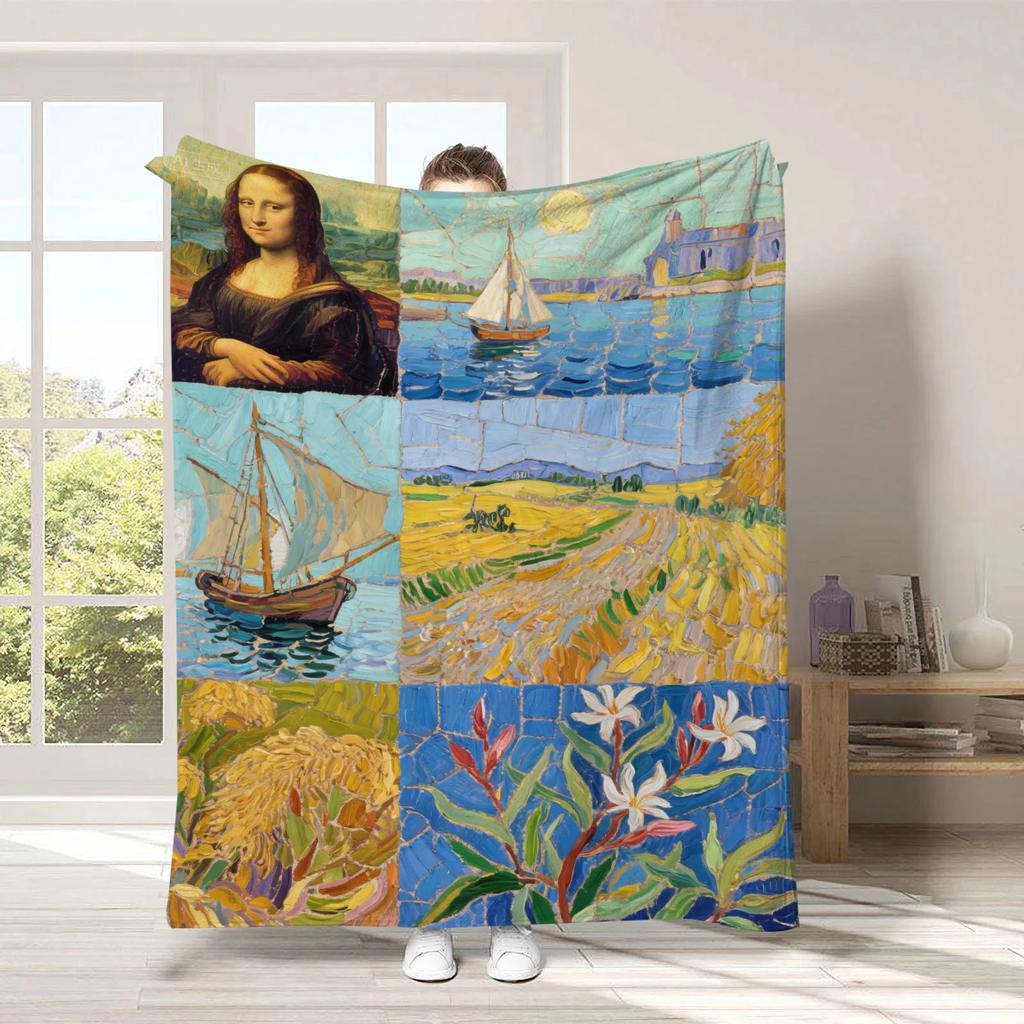 Van Gogh's Checkered Theme polyester Bedroom velvet flannel soft sofa cover blanket Fleece soft sofa cover blankets for beds