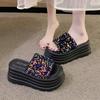 Fashion 8.5cm Synthetic Slip on Platform Wedge Fashion Sandal Bling ROME Ladies Beach Shoes Peep Toe Pumps Summer Slippers Fashion Shoes