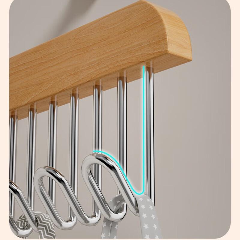 OIMG Multifunctional Wood-Style Strap Hangers with Multi-Hooks (4-Pack)
