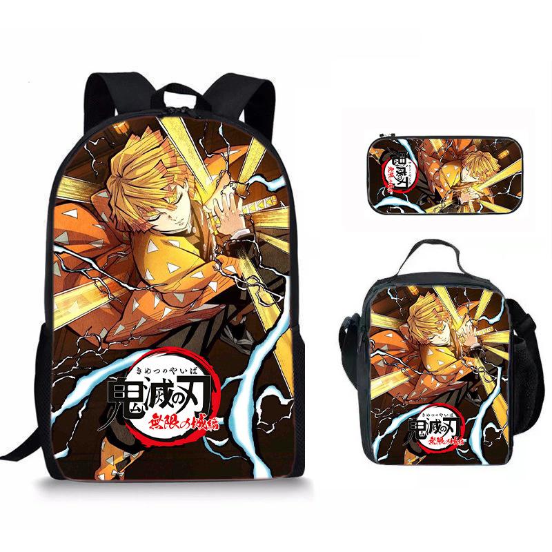 Japan Cartoon Comics Demon Slayer Student Backpack Stylish Three-Piece Backpack Set 0013
