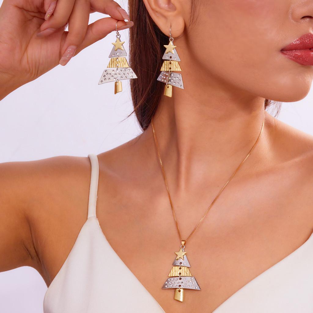 Weihnachtsbaum Lange Ohrringe Anhänger Set Mit Geometrischem Legierungsdesign Für Festliche Partykleidung