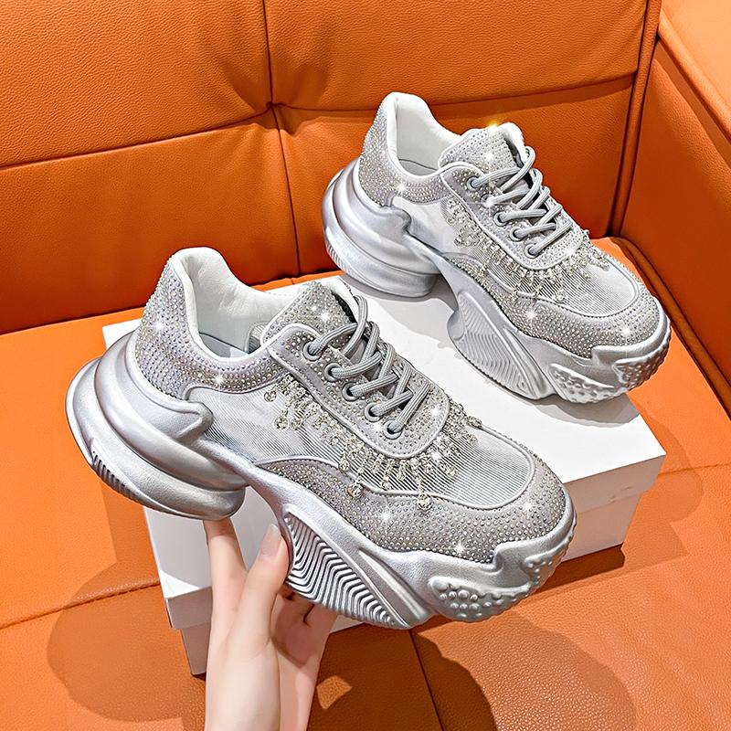Fashion Women's Shoes New Rhinestone Womens Sneakers Diamond Breathable Luxury Designer Casual Platform Shoes  Mujer