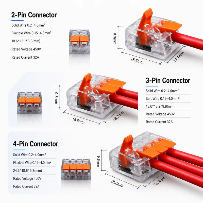10Pcs Electrical Cable Connectors 2/3/4/5 Port Lever Wire Connector Quick Splice Electrical Wire Terminal 32A 450V Kit
